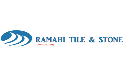 Logo of Ramahi Tile & Stone with blue and red text on a gray background.